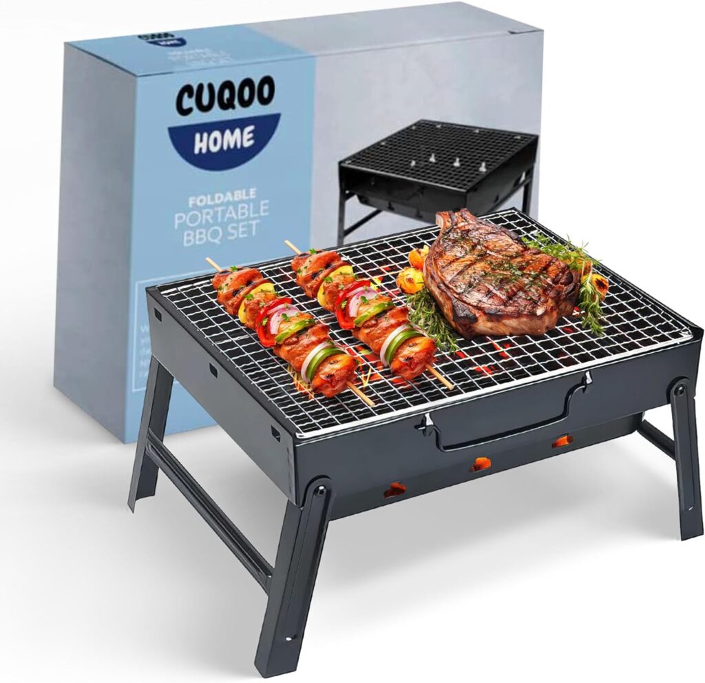 CUQOO Easy-to-use Portable BBQ Grill – Foldable Barbeque Outdoor Travel | Charcoal Barbecue Perfect for Camping, Garden, Picnic Folding Camping Stainless Steel Smoker