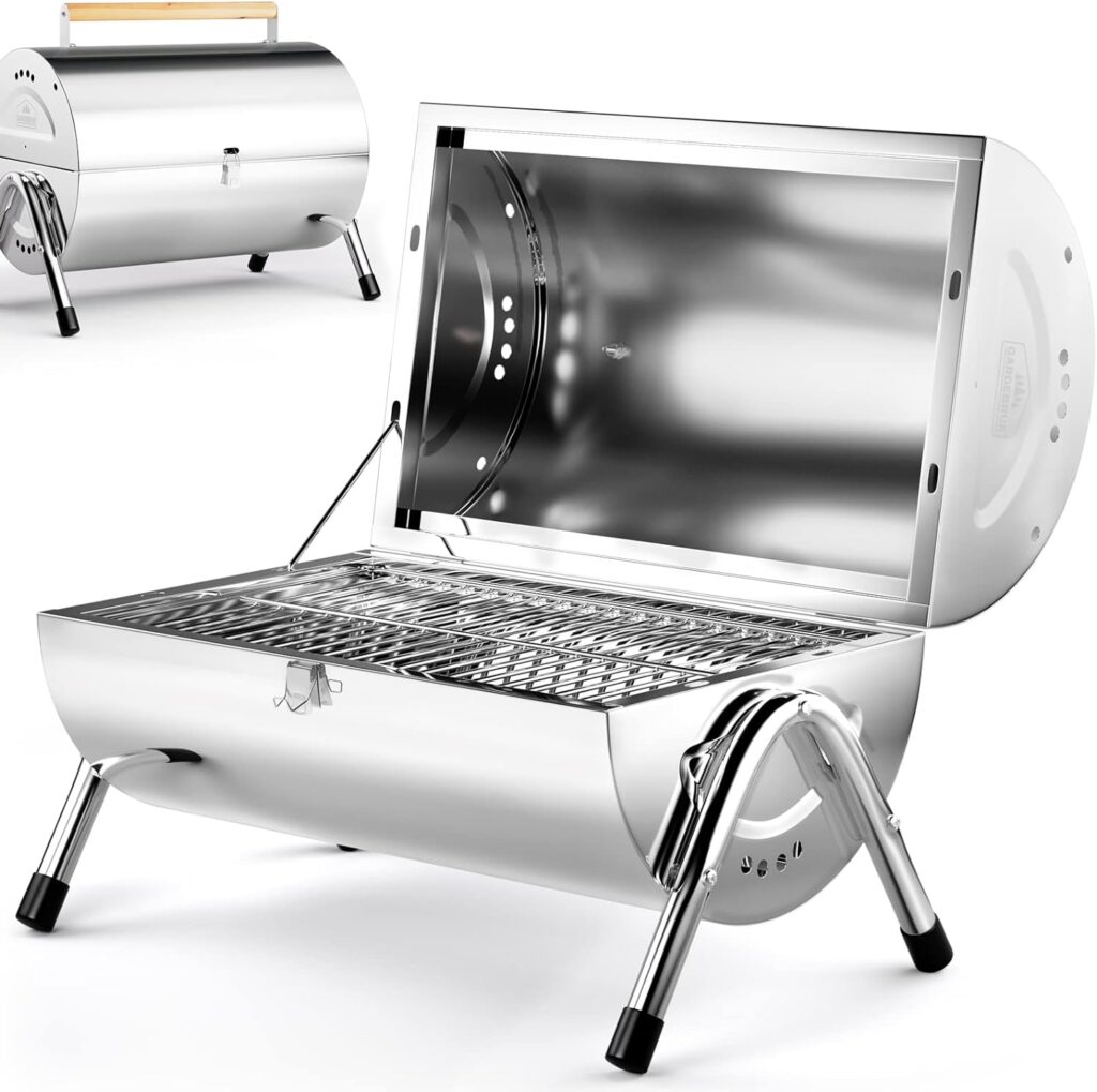 Deuba Stainless Steel Charcoal BBQ Grill With Air Vents | Portable Folding Double Grill Barbecue Camping Garden Outdoor