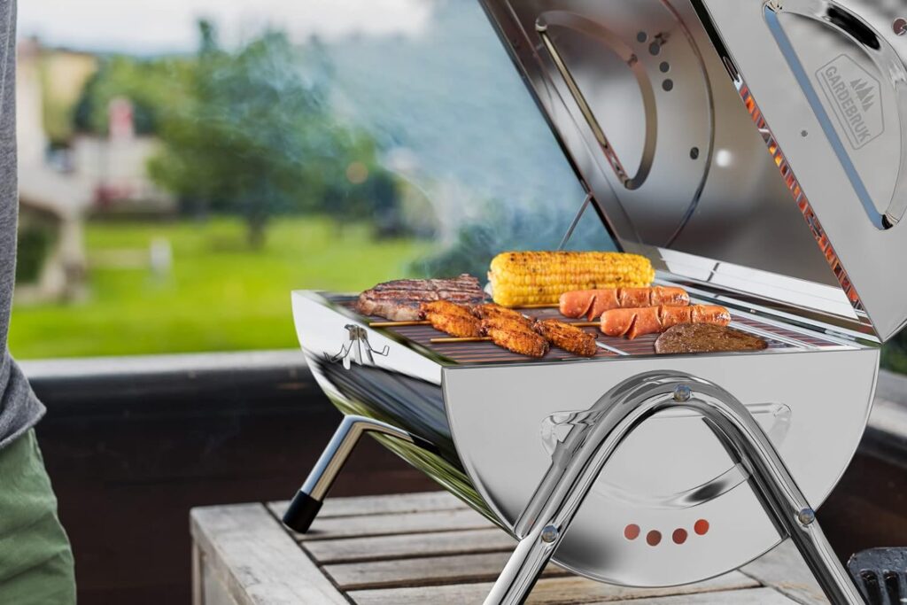 Deuba Stainless Steel Charcoal BBQ Grill With Air Vents | Portable Folding Double Grill Barbecue Camping Garden Outdoor