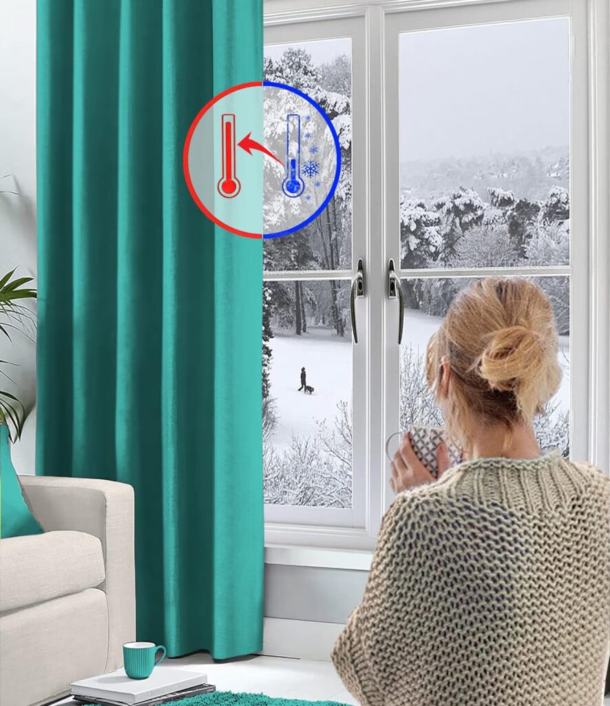 Hachette Thermal Blackout Curtains Eyelet Ring Top Including Pair of Tiebacks (Silver Grey, 46 x 54)