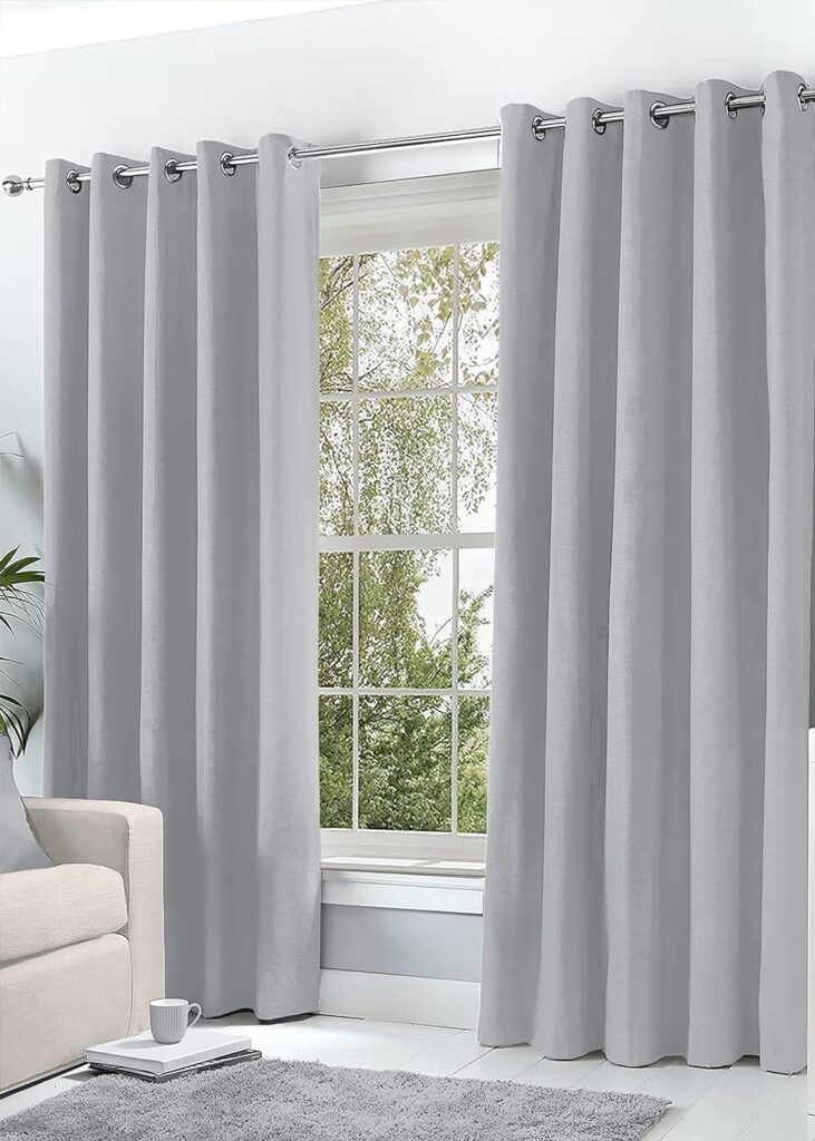 Hachette Thermal Blackout Curtains Eyelet Ring Top Including Pair of Tiebacks (Silver Grey, 46 x 54)