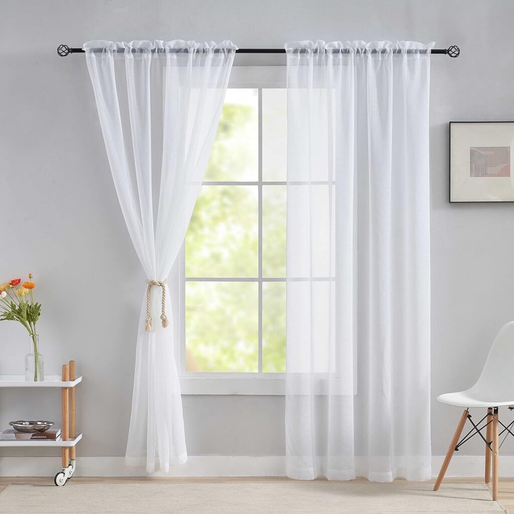 Home Brilliant Sheer Curtains, Net Curtains for Windows 45 Drop, White Short Woven Voile Net Curtains for Kitcken Window Treatment, Set of 2, 54 x 45 inches