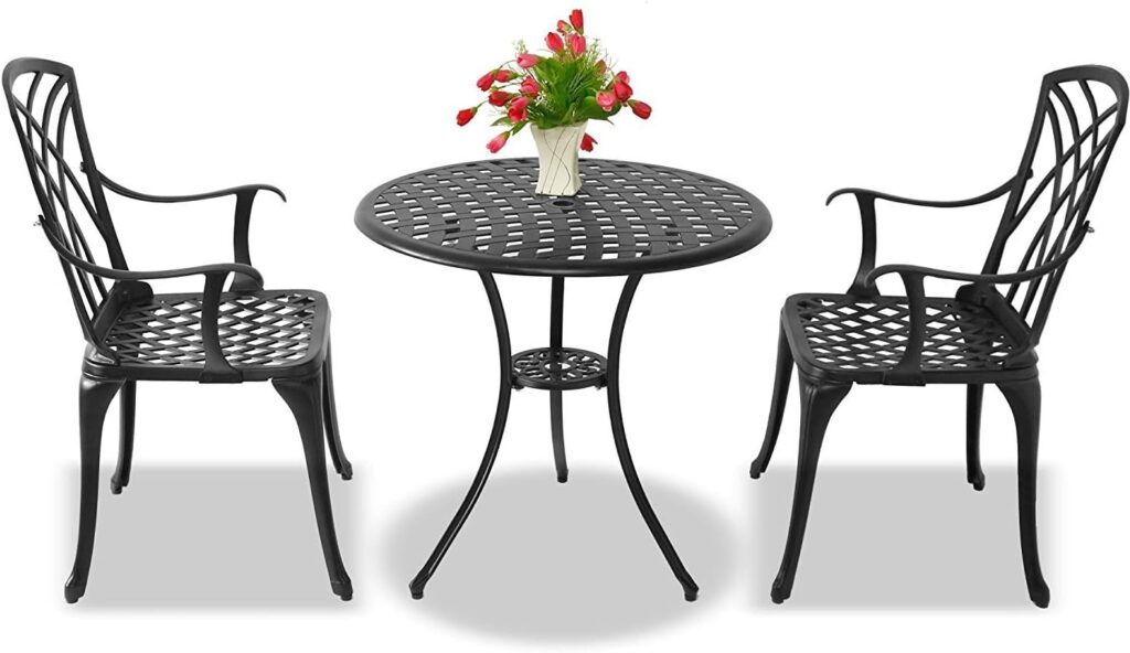 Homeology OSHOWA Cast Aluminium Weatherproof Outdoor Table with 2 Chairs Bistro Set