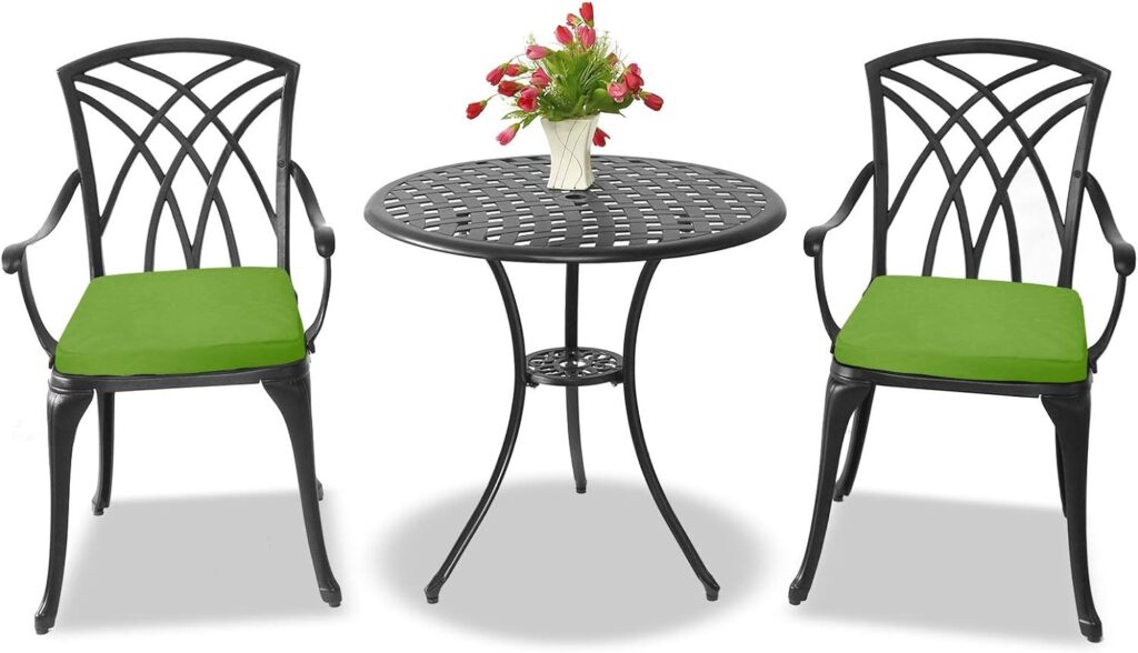 Homeology OSHOWA Cast Aluminium Weatherproof Outdoor Table with 2 Chairs Bistro Set