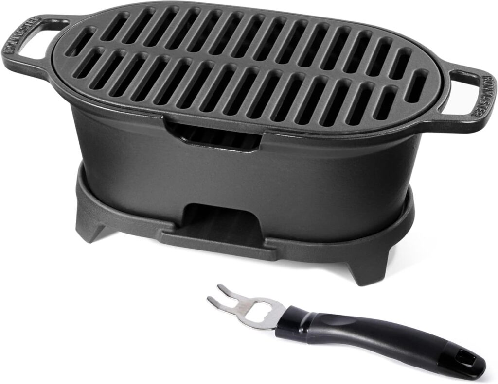 IronMaster M28 Hibachi Grill, Cast Iron Small Charcoal Grill, Portable Mini Grills for Tabletop, Camping, Outdoors, The Japanese Grill BBQ Cooking Surface 11 x 6.7 