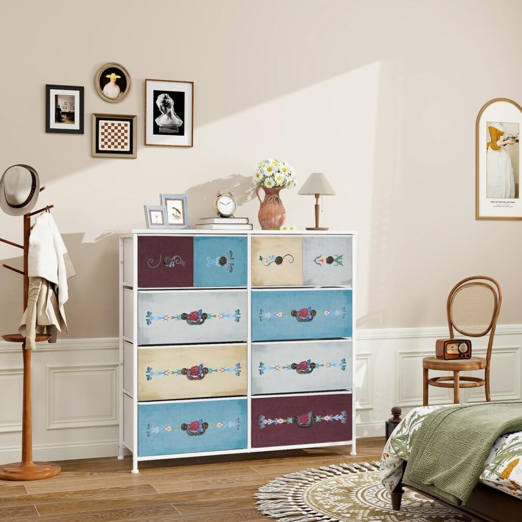 LYNCOHOME Chest of Drawer Bedroom, 10 Drawers Dresser with Deep and Large Drawers, Fabric Storage Drawers Easy to Assemble, for Bedroom, Living room, Kids room, Closet