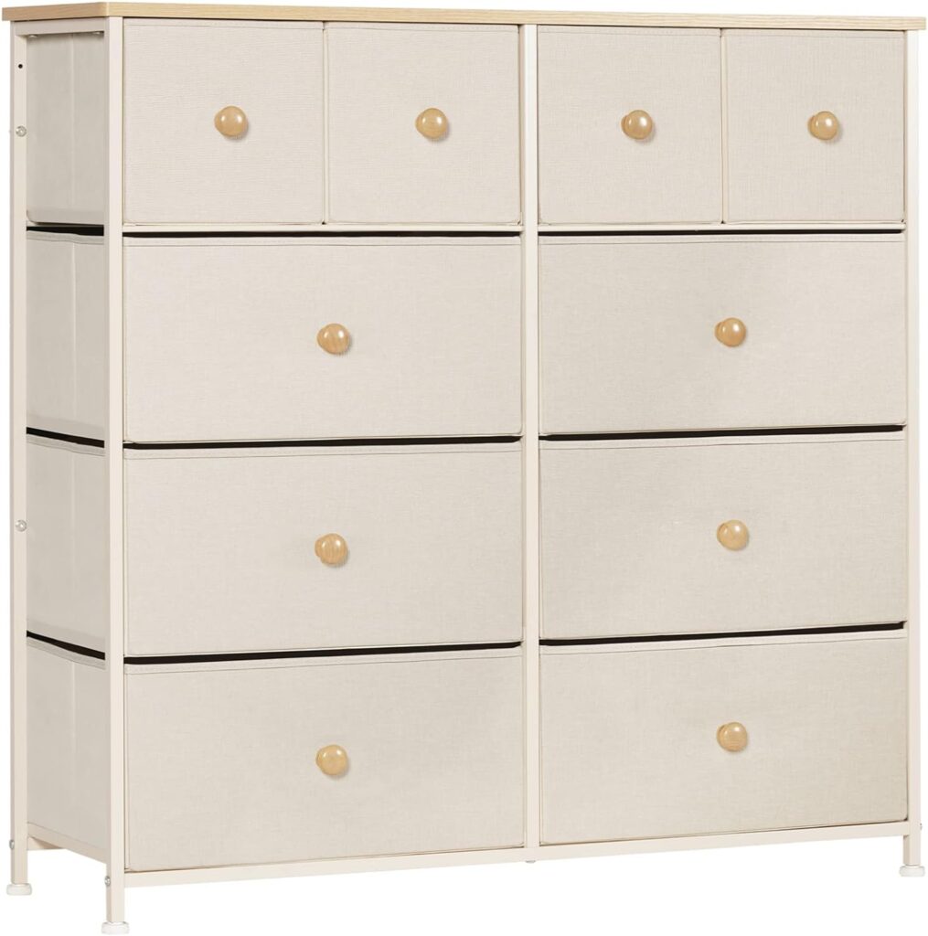 LYNCOHOME Chest of Drawer Bedroom, 10 Drawers Dresser with Deep and Large Drawers, Fabric Storage Drawers Easy to Assemble, for Bedroom, Living room, Kids room, Closet