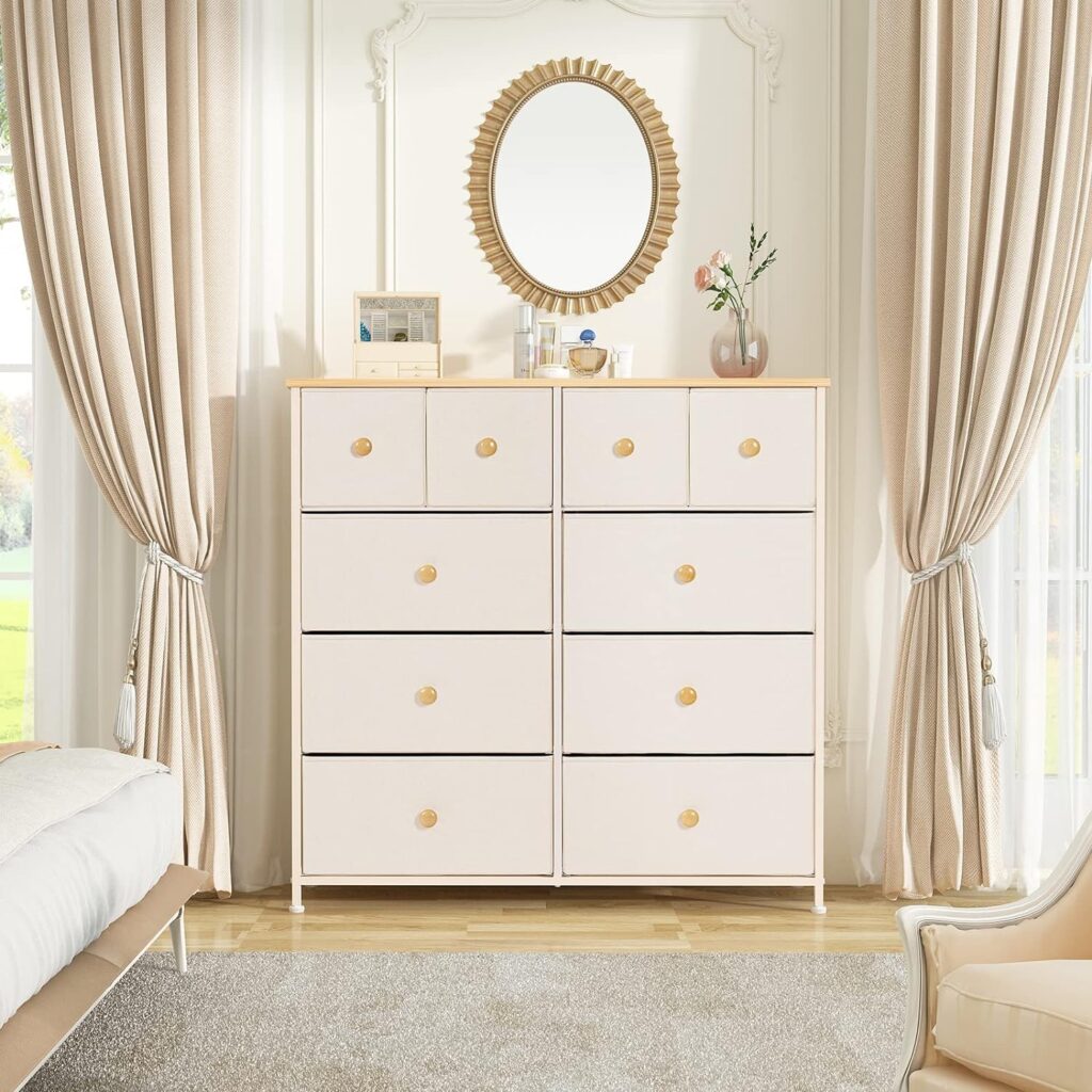 LYNCOHOME Chest of Drawer Bedroom, 10 Drawers Dresser with Deep and Large Drawers, Fabric Storage Drawers Easy to Assemble, for Bedroom, Living room, Kids room, Closet