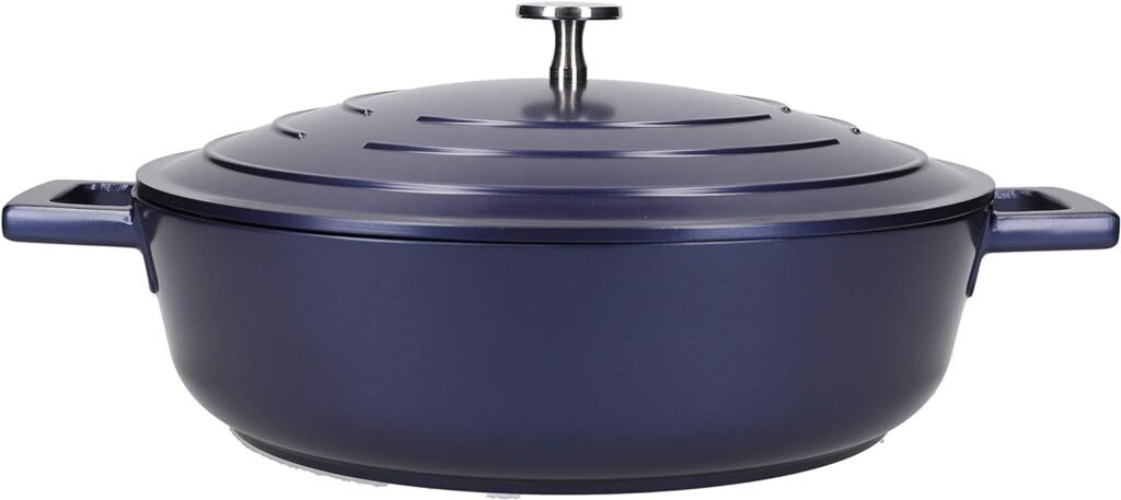 MasterClass Shallow Casserole Dish with Lid 4 Litre/28 cm, Lightweight Cast Aluminium, Induction Hob and Oven Safe, Blue