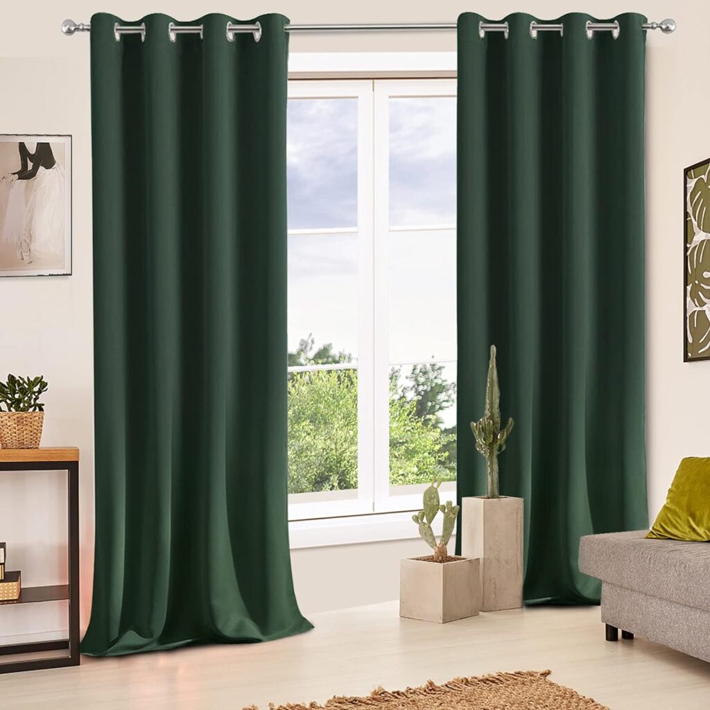 MAXIJIN Waterproof Curtains for Isolated Windows Blackout Curtains for Bedroom 2 Panels Thermal Insulating Curtains with Eyelets for Interiors/living Room (46 x 54 Inch, Blackish Green)