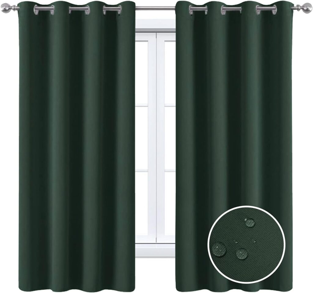 MAXIJIN Waterproof Curtains for Isolated Windows Blackout Curtains for Bedroom 2 Panels Thermal Insulating Curtains with Eyelets for Interiors/living Room (46 x 54 Inch, Blackish Green)