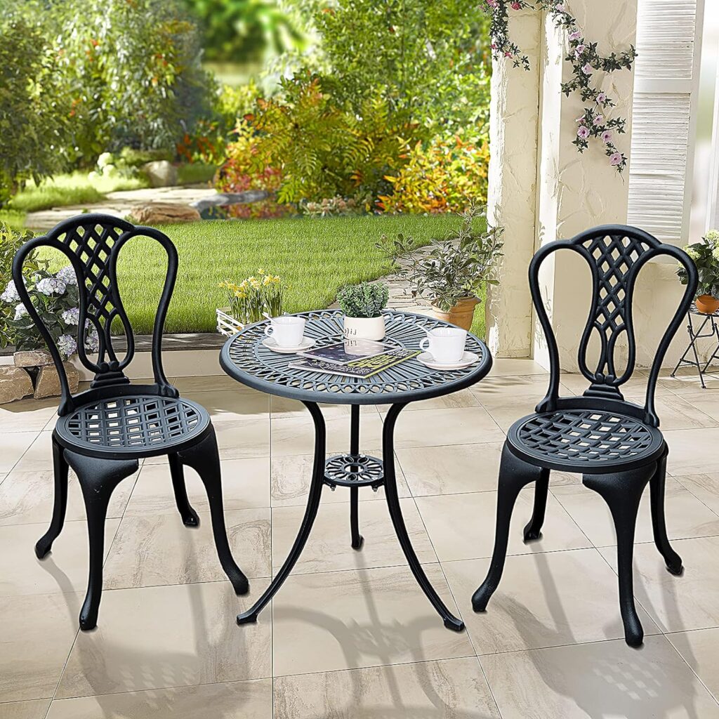 Outsunny 3 Piece Patio Cast Aluminium Bistro Set Garden Outdoor Furniture Table and Chairs Shabby Chic Style