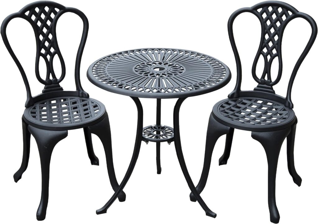 Outsunny 3 Piece Patio Cast Aluminium Bistro Set Garden Outdoor Furniture Table and Chairs Shabby Chic Style