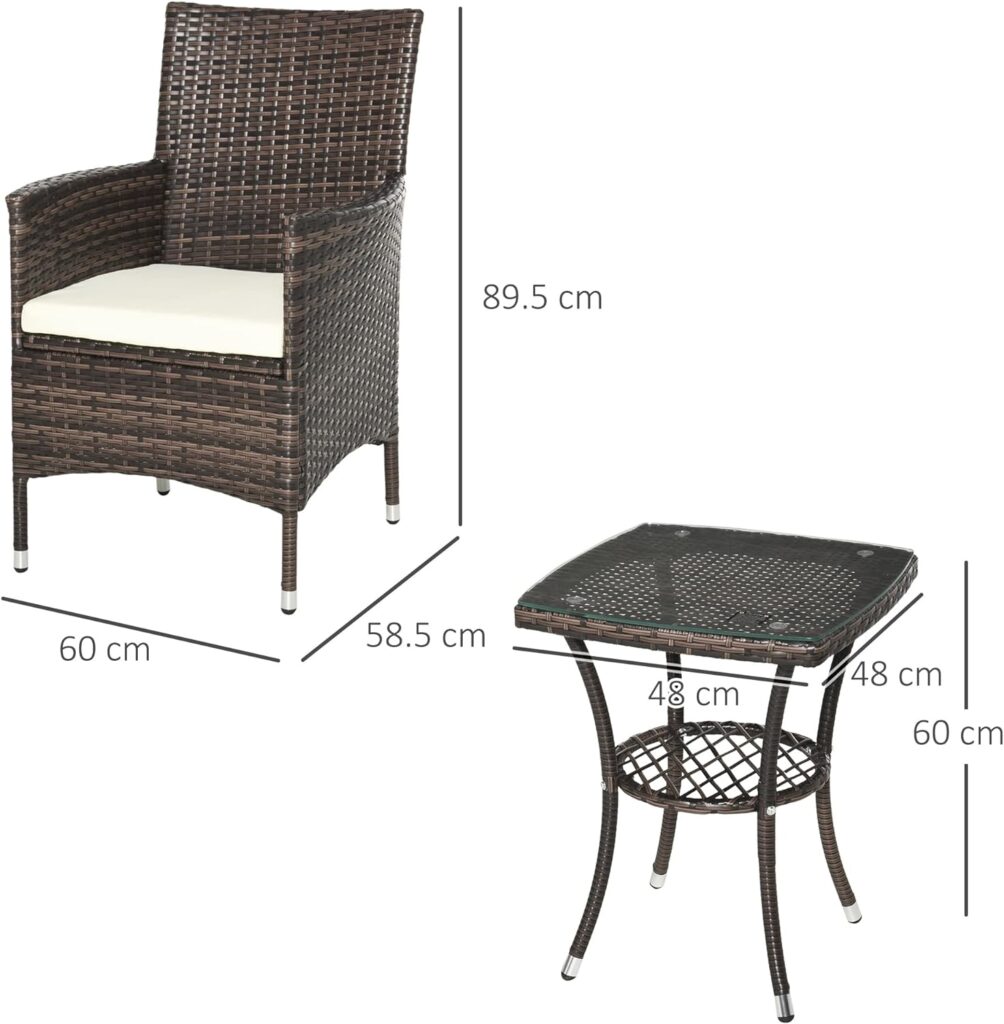 Outsunny Garden Outdoor Rattan Furniture Bistro Set 3 PCs Patio Weave Companion Chair Table Set Conservatory (Black)