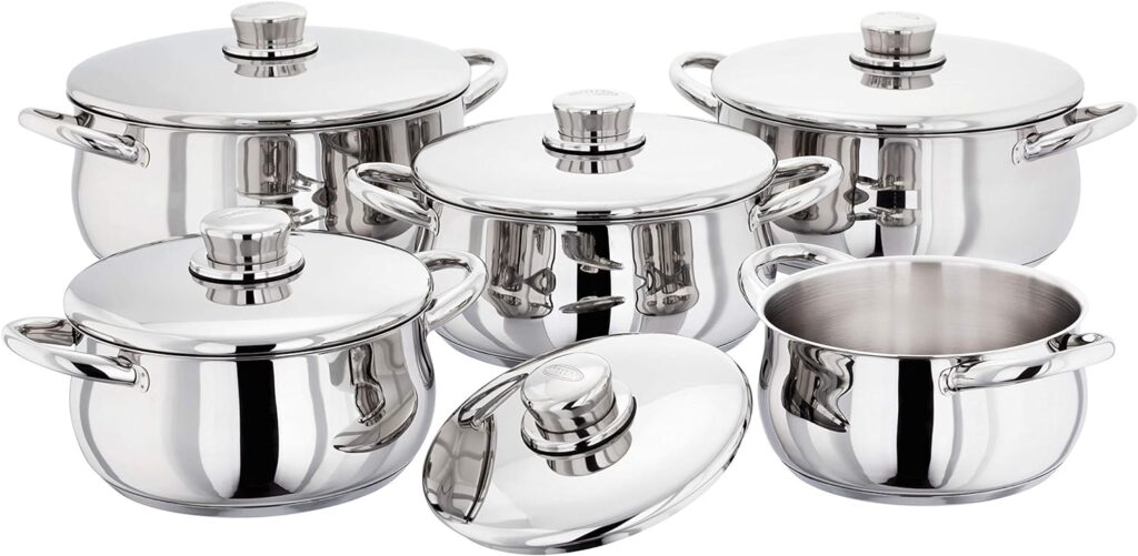 Stellar 1000 S1F3 Set of 5 Stainless Steel Casseroles with Lids 16cm, 18cm, 20cm, 22cm, 24cm, Induction Ready, Guarantee