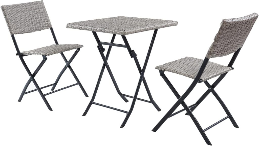 TMEE Rattan Garden Furniture Outdoor Bistro Set 3 Folding Chairs and Table Set Indoor Patio Furniture Sets for Balcony, Yard, Garden, Gray