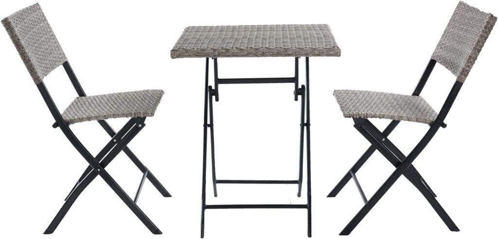 TMEE Rattan Garden Furniture Outdoor Bistro Set 3 Folding Chairs and Table Set Indoor Patio Furniture Sets for Balcony, Yard, Garden, Gray