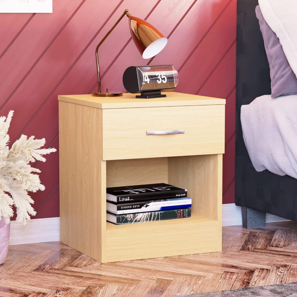 Vida Designs Large 1 Drawer Chest Bedside Cabinet Storage Unit Sliding Drawers Shelf Bedroom Furniture Grey