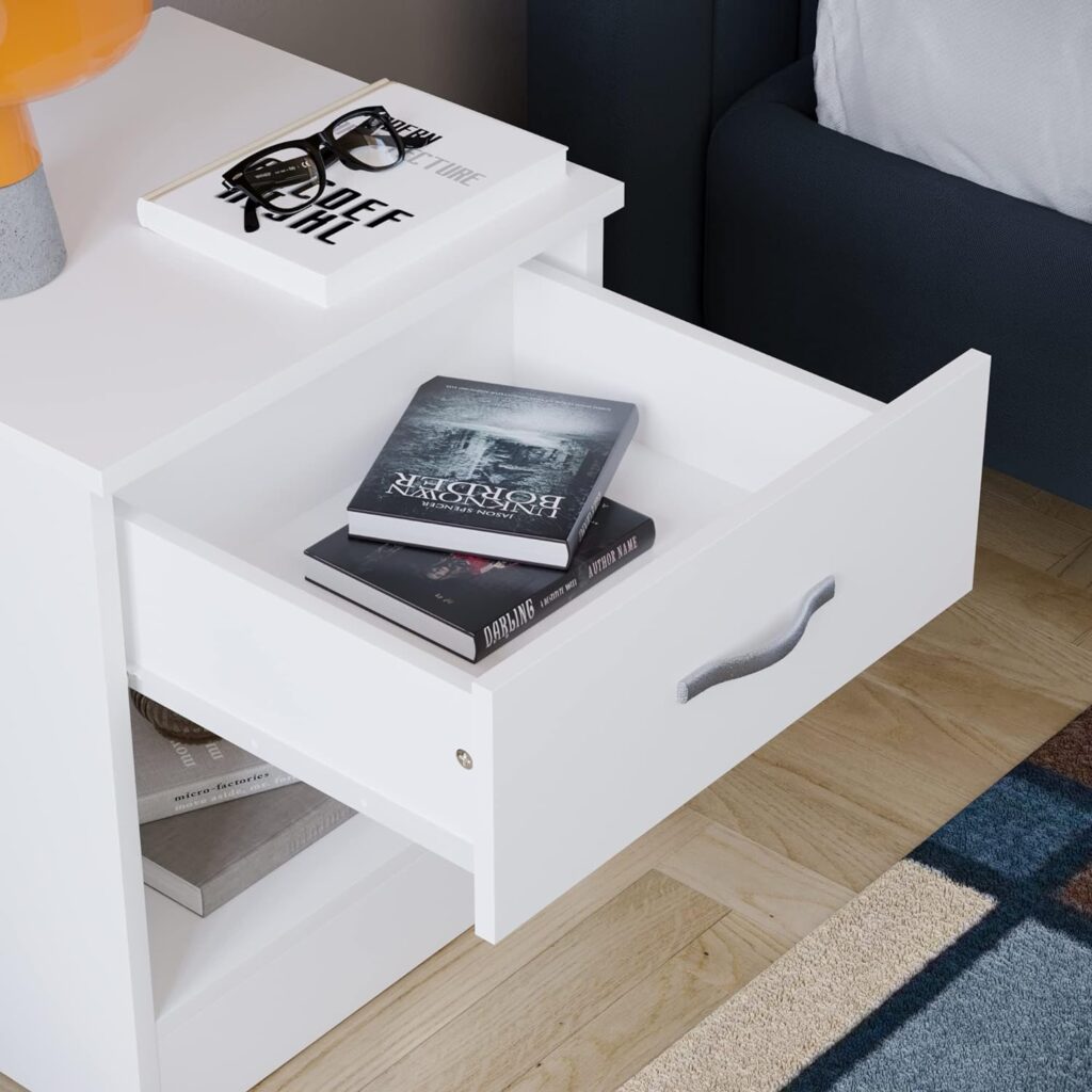 Vida Designs Large 1 Drawer Chest Bedside Cabinet Storage Unit Sliding Drawers Shelf Bedroom Furniture Grey