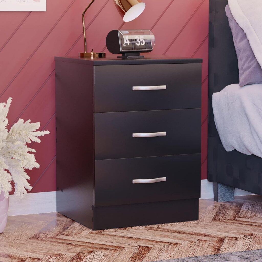 Vida Designs Large Black Chest of Drawers, 3 Drawer With Metal Handles and Runners, Unique Anti-Bowing Drawer Support, Riano Bedroom Furniture