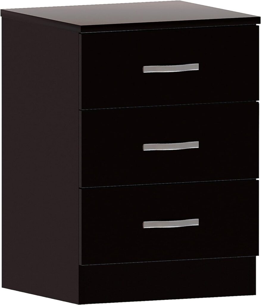 Vida Designs Large Black Chest of Drawers, 3 Drawer With Metal Handles and Runners, Unique Anti-Bowing Drawer Support, Riano Bedroom Furniture