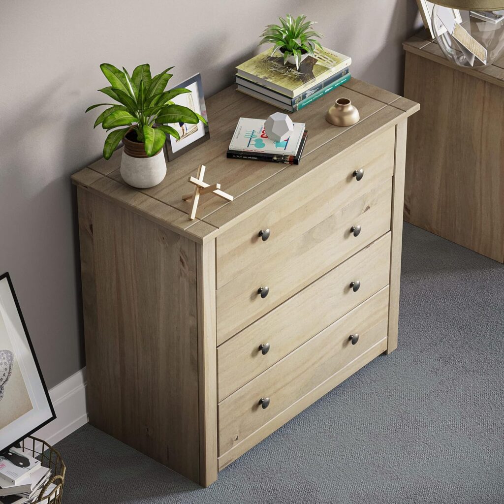 Vida Designs Panama 4 Drawer Chest Solid Pine Wood, Bedroom furniture, Waxed Oak Finish