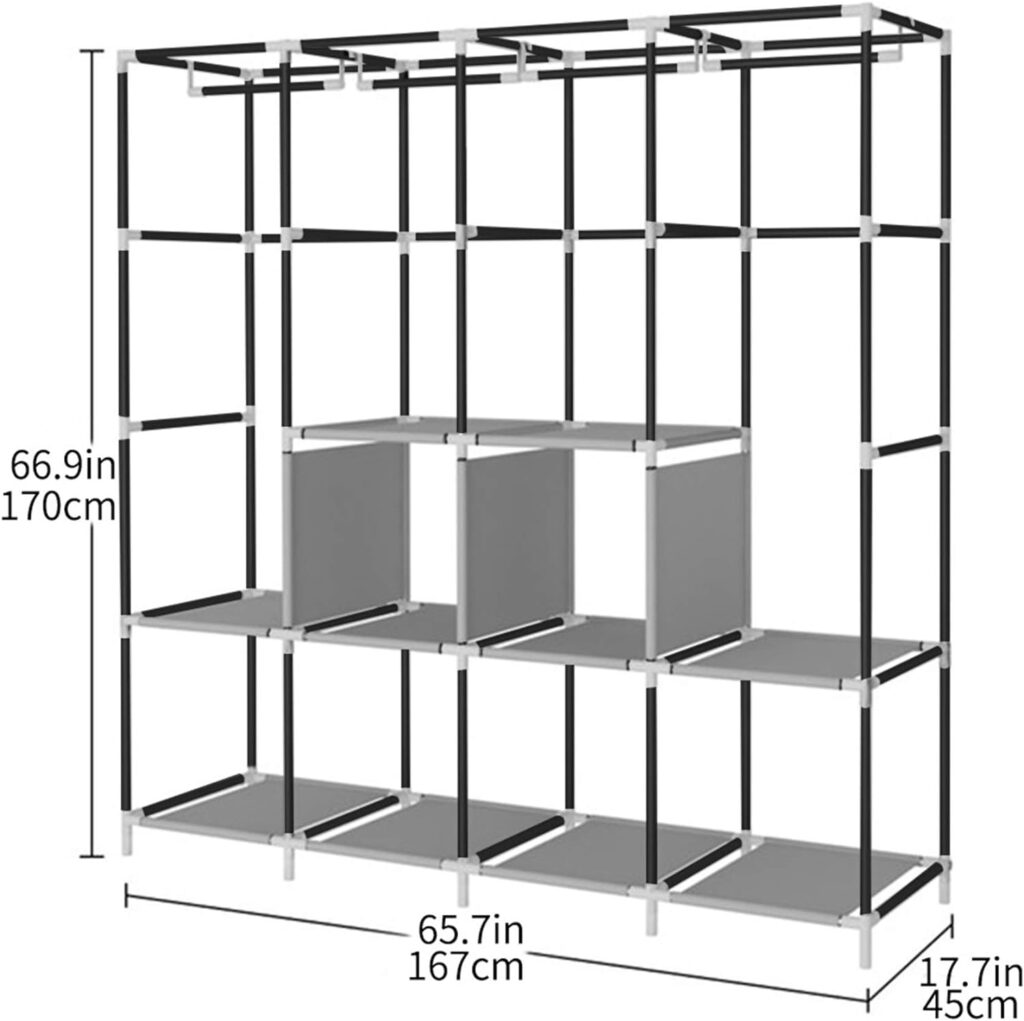 ACCSTORE Portable Wardrobe, Wardrobe Shelves, Clothes Storage Organiser with 4 Hanging Rails, Black