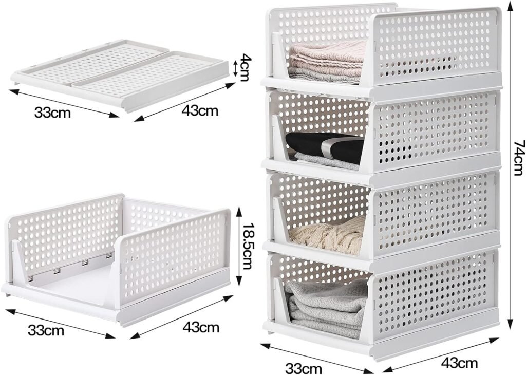BTGGG 4 Pack Wardrobe Storage Organiser Stackable Drawer Organizer Collapsible Storage Boxes for Shelves, Easy Pull Out Drawer Dividers for Closet, Cabinet, Pantry, Laundry Study Room Organization BTGGG 4 Pack Wardrobe Storage Organiser Stackable Drawer Organizer Collapsible Storage Boxes for Shelves, Easy Pull Out Drawer Dividers for Closet, Cabinet, Pantry, Laundry Study Room Organization