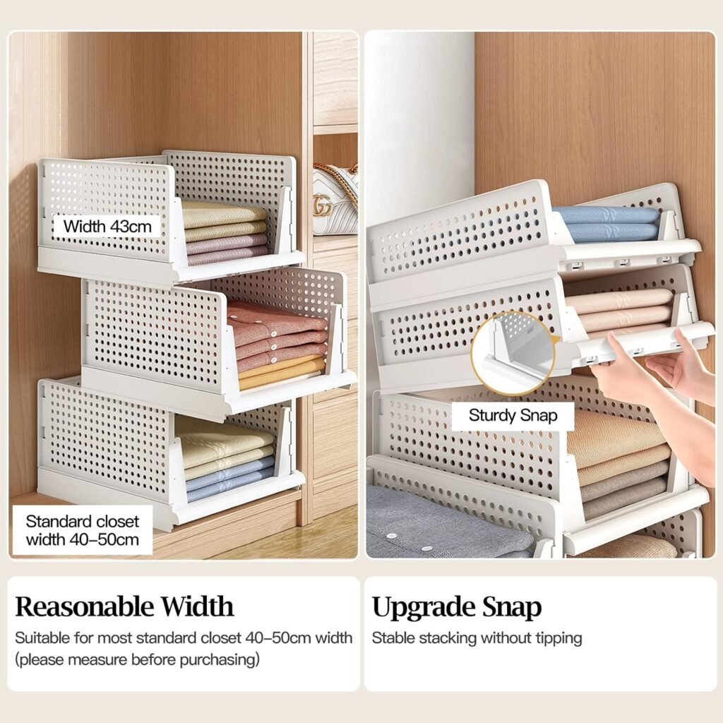 BTGGG 4 Pack Wardrobe Storage Organiser Stackable Drawer Organizer Collapsible Storage Boxes for Shelves, Easy Pull Out Drawer Dividers for Closet, Cabinet, Pantry, Laundry Study Room Organization BTGGG 4 Pack Wardrobe Storage Organiser Stackable Drawer Organizer Collapsible Storage Boxes for Shelves, Easy Pull Out Drawer Dividers for Closet, Cabinet, Pantry, Laundry Study Room Organization