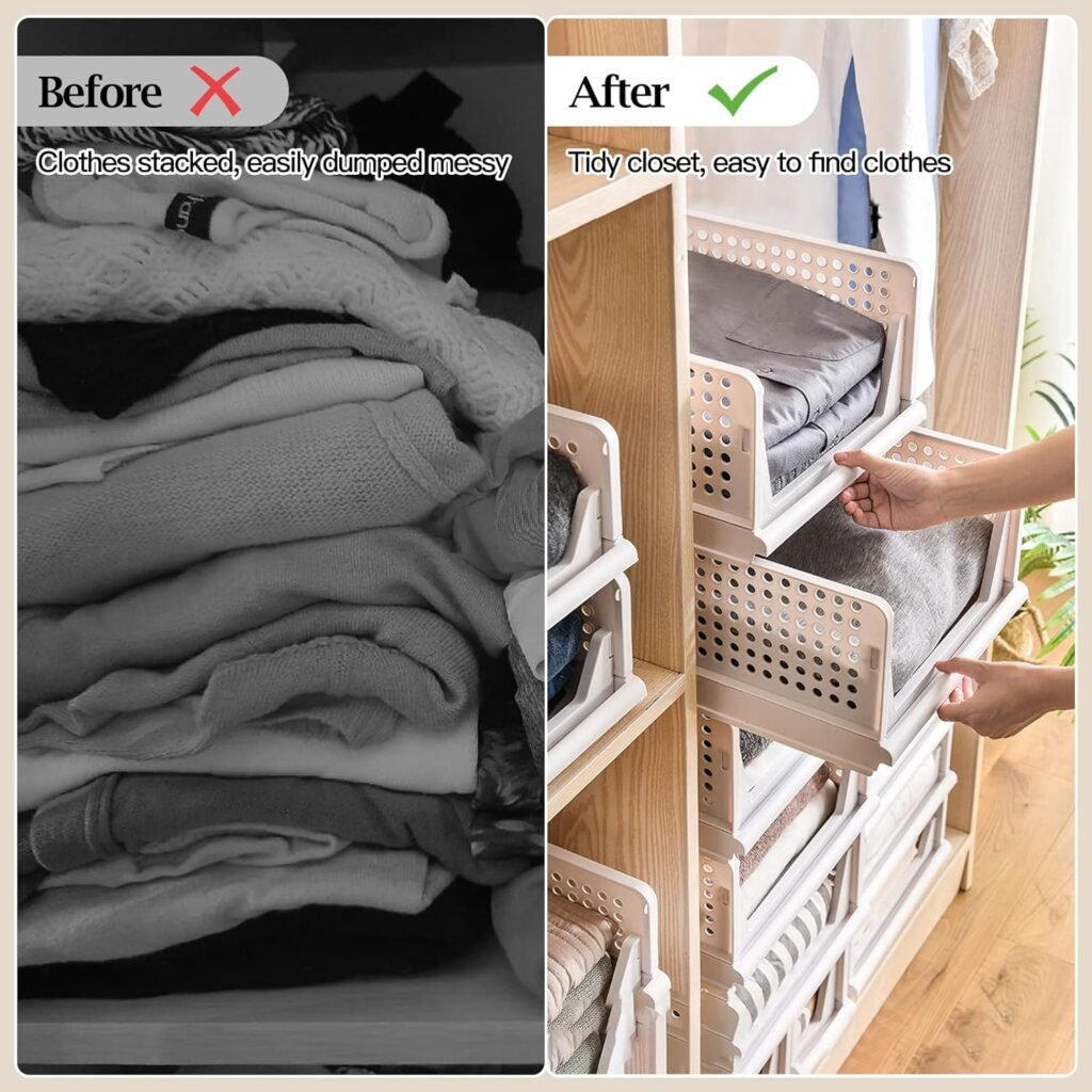 BTGGG 4 Pack Wardrobe Storage Organiser Stackable Drawer Organizer Collapsible Storage Boxes for Shelves, Easy Pull Out Drawer Dividers for Closet, Cabinet, Pantry, Laundry Study Room Organization BTGGG 4 Pack Wardrobe Storage Organiser Stackable Drawer Organizer Collapsible Storage Boxes for Shelves, Easy Pull Out Drawer Dividers for Closet, Cabinet, Pantry, Laundry Study Room Organization