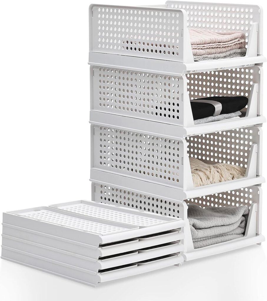 BTGGG 4 Pack Wardrobe Storage Organiser Stackable Drawer Organizer Collapsible Storage Boxes for Shelves, Easy Pull Out Drawer Dividers for Closet, Cabinet, Pantry, Laundry Study Room Organization BTGGG 4 Pack Wardrobe Storage Organiser Stackable Drawer Organizer Collapsible Storage Boxes for Shelves, Easy Pull Out Drawer Dividers for Closet, Cabinet, Pantry, Laundry Study Room Organization