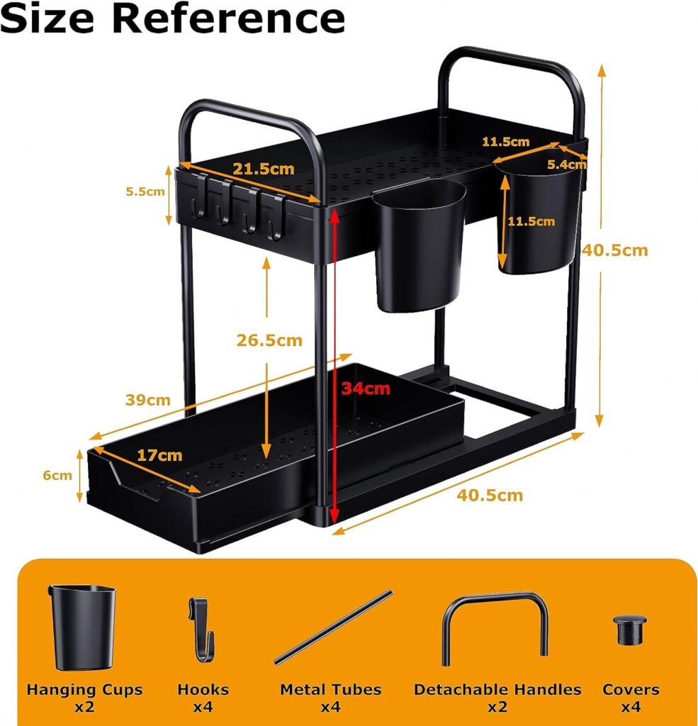 GEMWON Under Sink Storage Kitchen Organiser, 2 Tier Sliding Kitchen Storage Under Sink Shelf, Multi-Purpose Organisation for Kitchen Bathroom, Bottom Slide Out Basket White