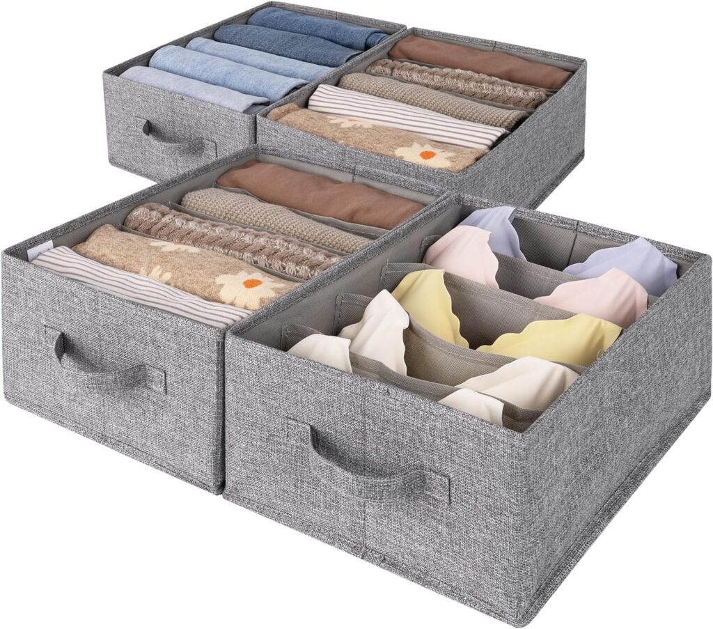 GRANNY SAYS Wardrobe Clothes Organisers, Pack of 4 Tshirt Storage Organiser Clothes Organiser for Drawers, Closet Organiser for Legging Underwear Clothing Wardrobe Storage, Dark Grey Storage Baskets