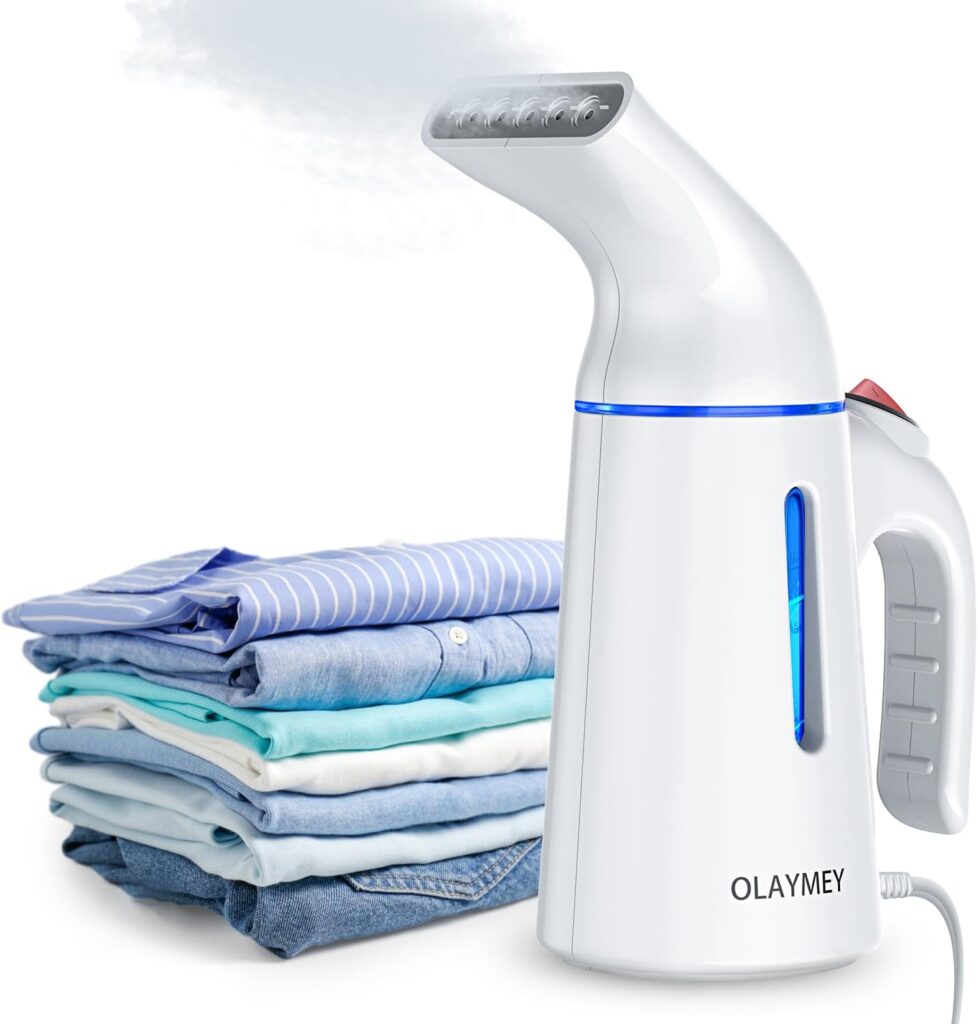 OLAYMEY Clothes Steamer 700W Handheld Portable Steam Iron, Fast Heat-up Wrinkle Remover Garment Steamer Clothing for Home, Office and Travel Use - White