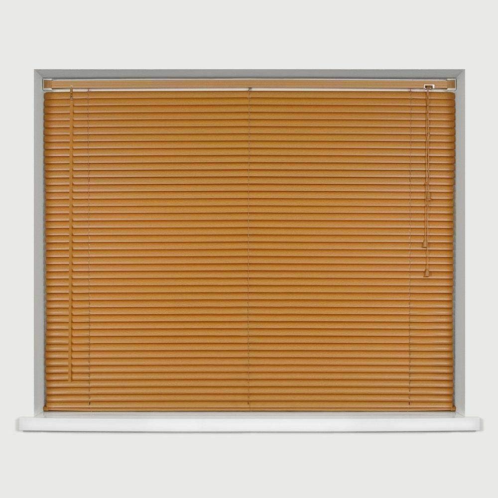 PVC Wood Wooden Grain Effect Window Venetian Blind Blinds Easy Fit Curtains Trimmable Fittings Windows Treatment Privacy Shutters Twist Open Close (Black-PVC, 90x150)